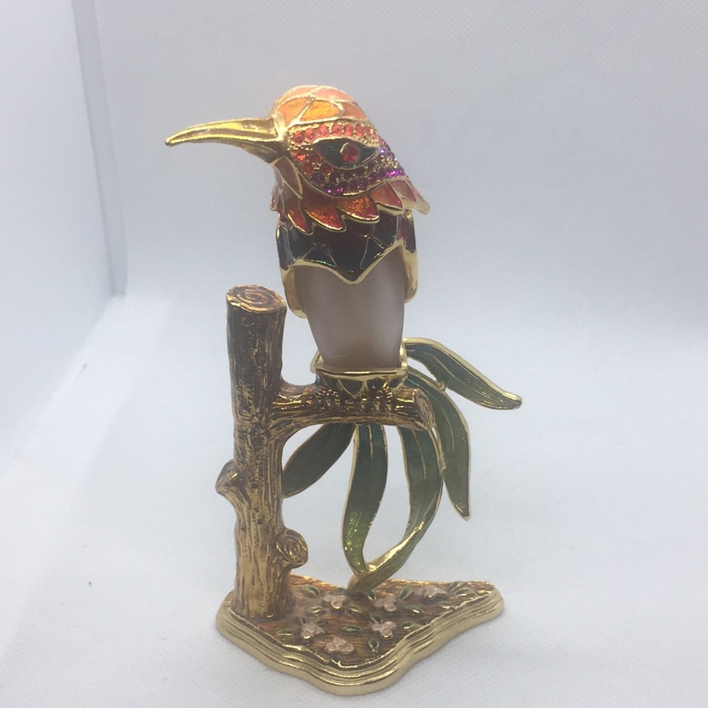 Enameled Hummingbird Perfume Bottle – Decorative Trinket / Vanity Accent